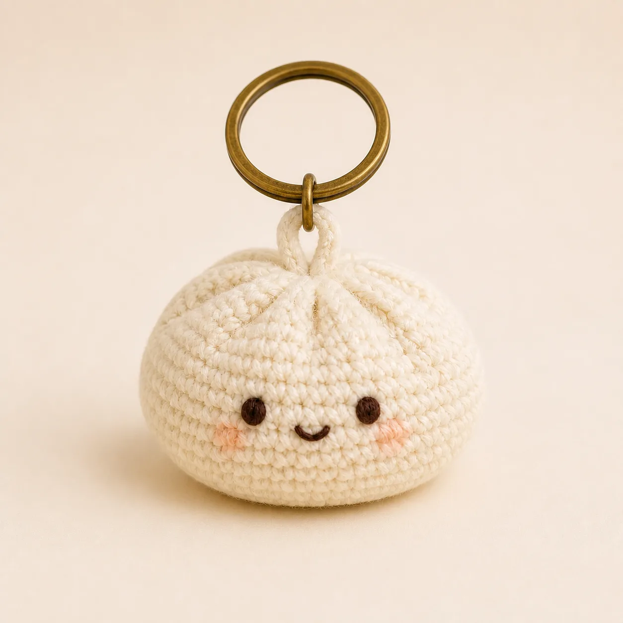 Kawaii Bao Keychain – handmade crochet finished example 1