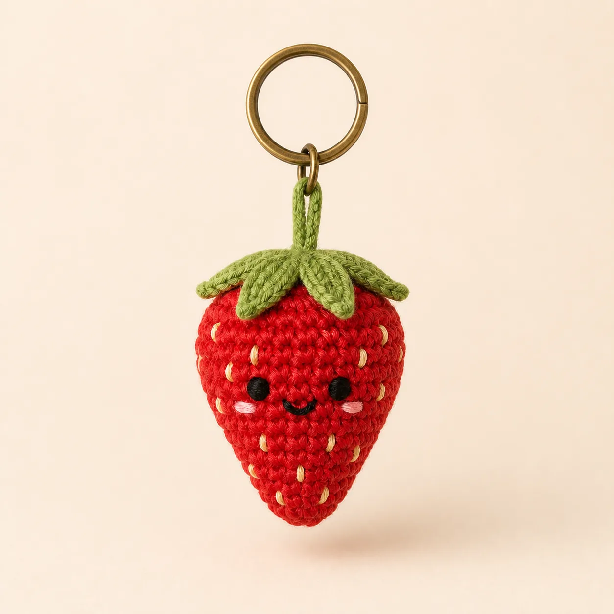 Kawaii Strawberry Keychain – handmade crochet finished example 1